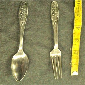 "Little Bo Peep" Youth Spoon and Fork Set. Antique
